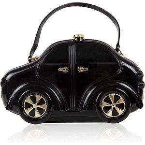 BLACK CAR SHAPED NOVELTY RETRO VINTAGE HANDBAG CROSSBODY CLUTCH